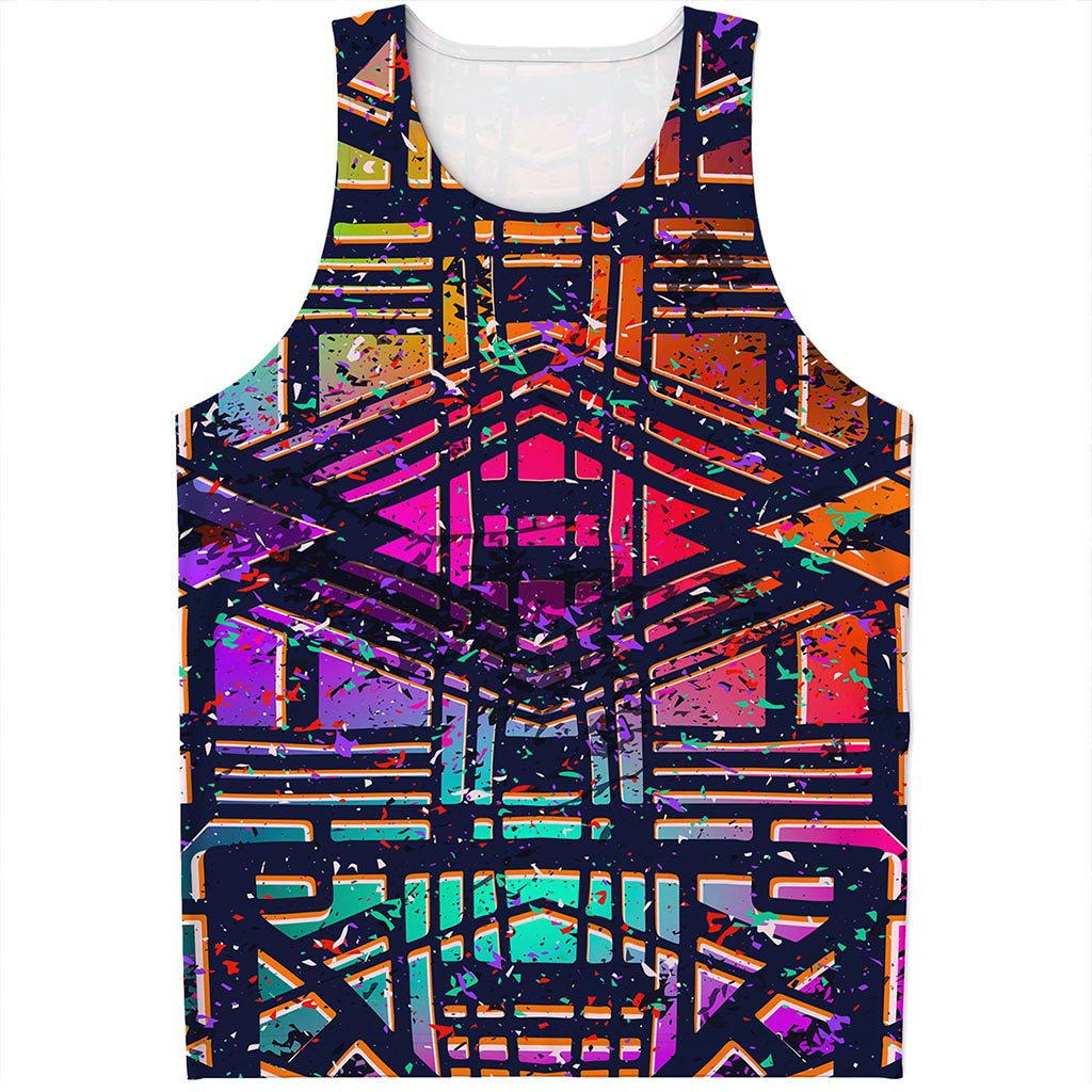 Ethnic Aztec Grunge Trippy Print Men's Tank Top