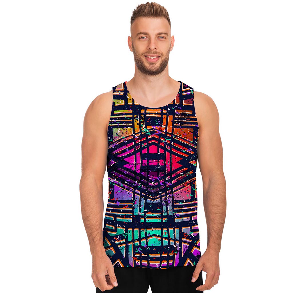 Ethnic Aztec Grunge Trippy Print Men's Tank Top