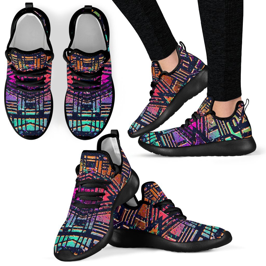 Ethnic Aztec Grunge Trippy Print Mesh Knit Shoes GearFrost