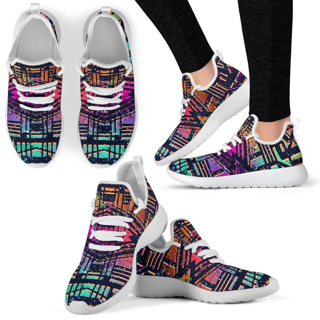 Ethnic Aztec Grunge Trippy Print Mesh Knit Shoes GearFrost