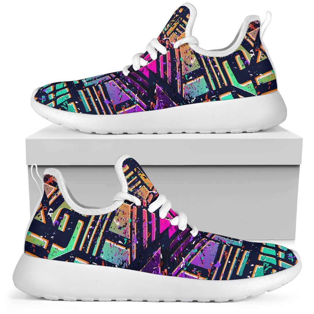 Ethnic Aztec Grunge Trippy Print Mesh Knit Shoes GearFrost