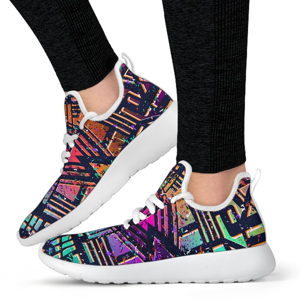 Ethnic Aztec Grunge Trippy Print Mesh Knit Shoes GearFrost