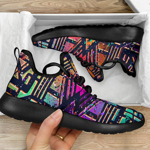 Ethnic Aztec Grunge Trippy Print Mesh Knit Shoes GearFrost