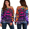 Ethnic Aztec Grunge Trippy Print Off Shoulder Sweatshirt GearFrost