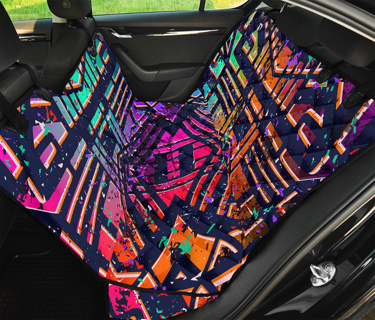 Ethnic Aztec Grunge Trippy Print Pet Car Back Seat Cover