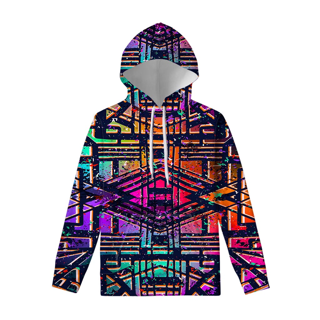 Ethnic Aztec Grunge Trippy Print Pullover Hoodie