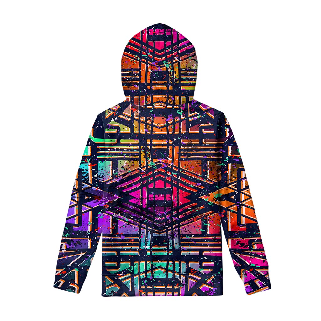 Ethnic Aztec Grunge Trippy Print Pullover Hoodie