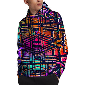 Ethnic Aztec Grunge Trippy Print Pullover Hoodie