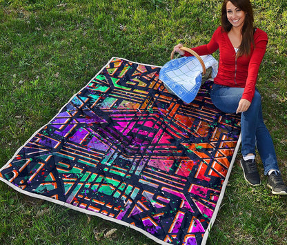 Ethnic Aztec Grunge Trippy Print Quilt