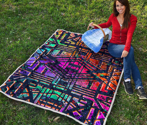 Ethnic Aztec Grunge Trippy Print Quilt