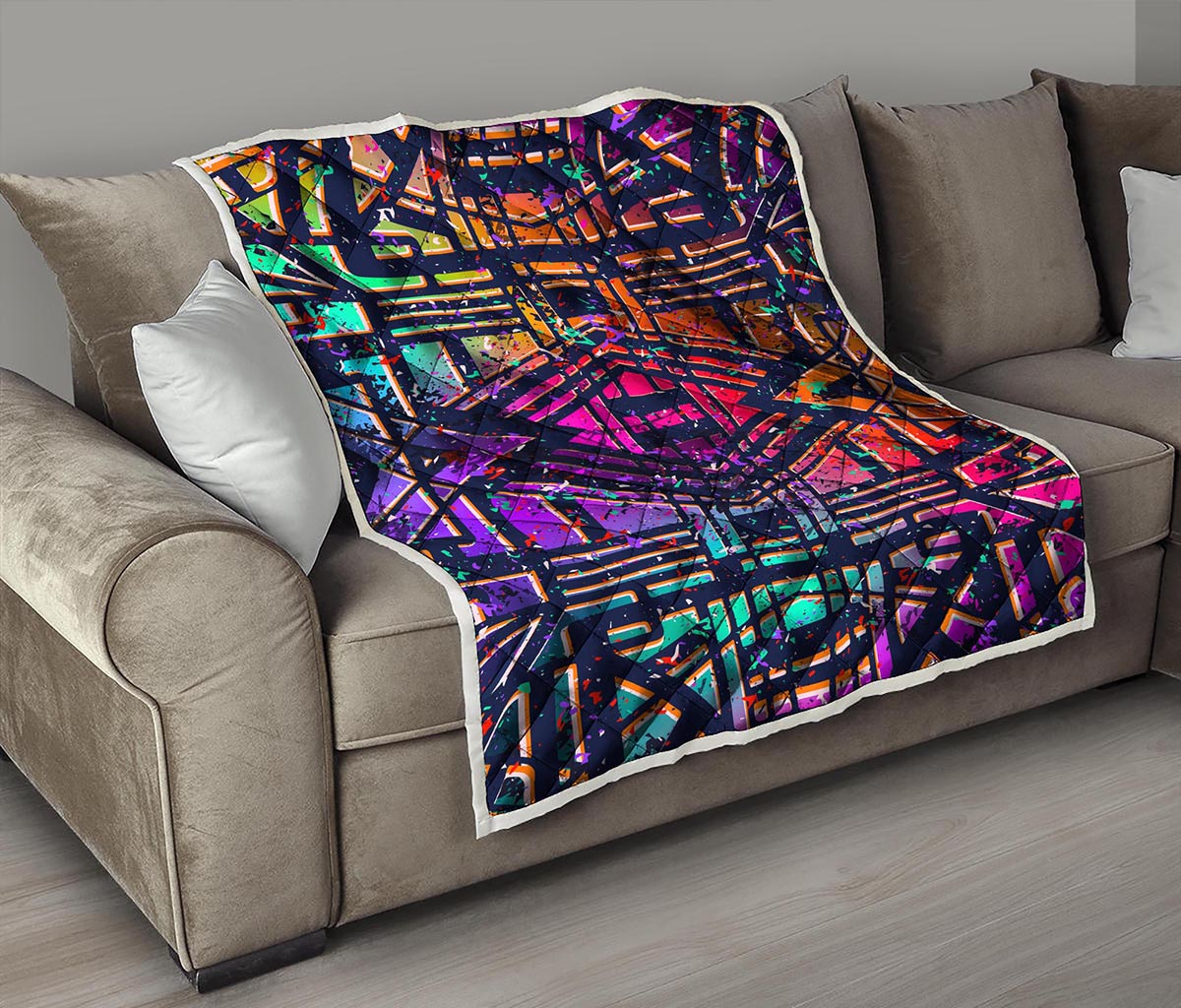 Ethnic Aztec Grunge Trippy Print Quilt