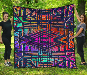 Ethnic Aztec Grunge Trippy Print Quilt