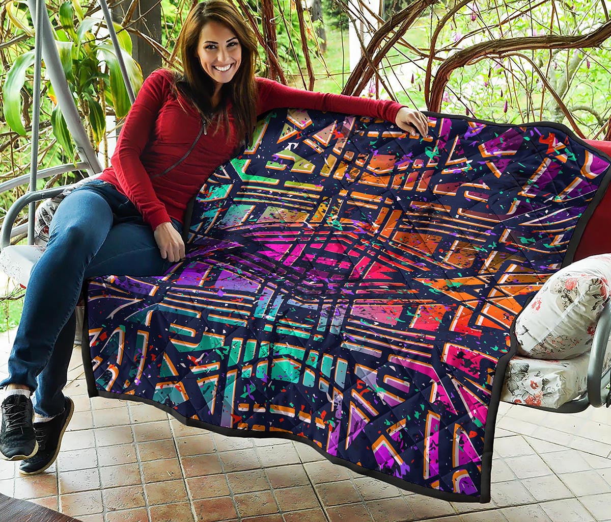 Ethnic Aztec Grunge Trippy Print Quilt