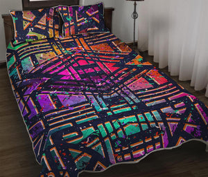 Ethnic Aztec Grunge Trippy Print Quilt Bed Set