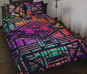 Ethnic Aztec Grunge Trippy Print Quilt Bed Set