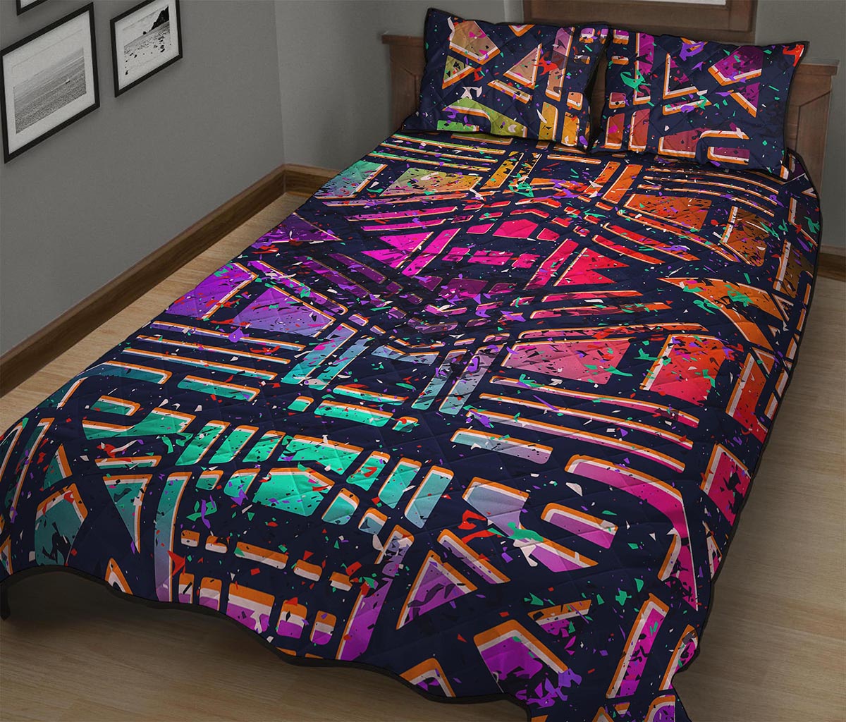 Ethnic Aztec Grunge Trippy Print Quilt Bed Set