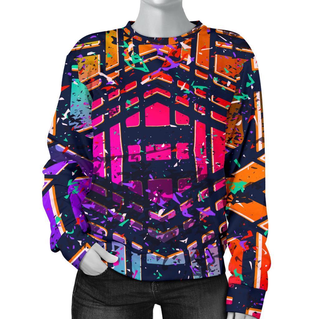 Ethnic Aztec Grunge Trippy Print Women's Crewneck Sweatshirt GearFrost