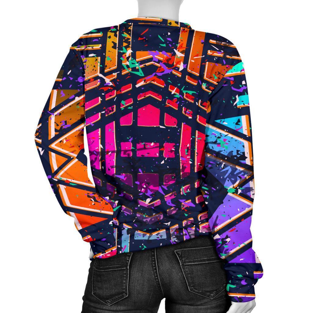 Ethnic Aztec Grunge Trippy Print Women's Crewneck Sweatshirt GearFrost