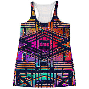 Ethnic Aztec Grunge Trippy Print Women's Racerback Tank Top