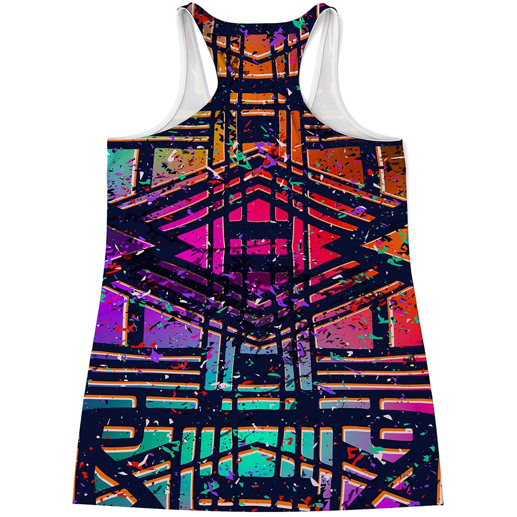 Ethnic Aztec Grunge Trippy Print Women's Racerback Tank Top