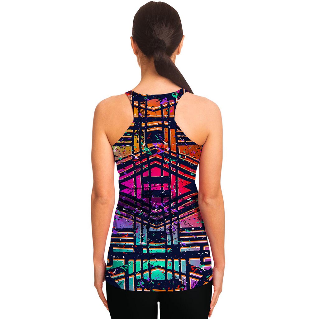 Ethnic Aztec Grunge Trippy Print Women's Racerback Tank Top