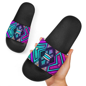 Ethnic Aztec Trippy Print Black Slide Sandals