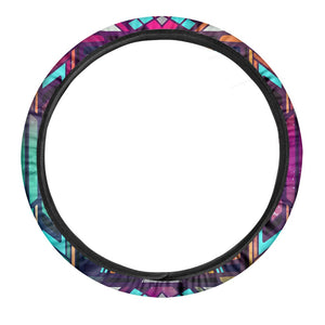 Ethnic Aztec Trippy Print Car Steering Wheel Cover