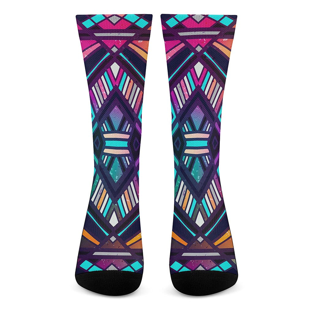 Ethnic Aztec Trippy Print Crew Socks