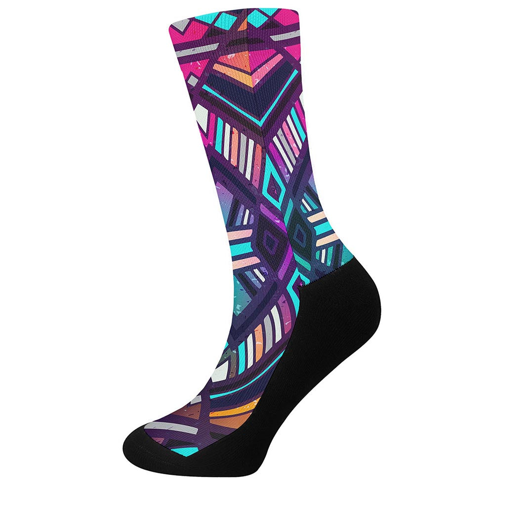 Ethnic Aztec Trippy Print Crew Socks