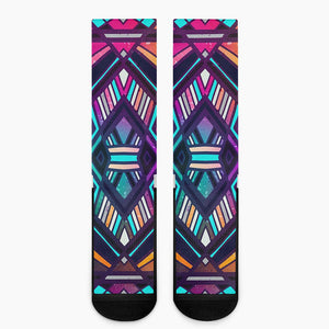 Ethnic Aztec Trippy Print Crew Socks