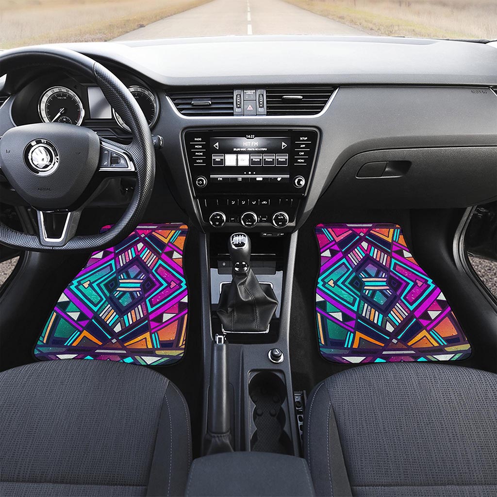 Ethnic Aztec Trippy Print Front and Back Car Floor Mats