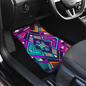 Ethnic Aztec Trippy Print Front and Back Car Floor Mats