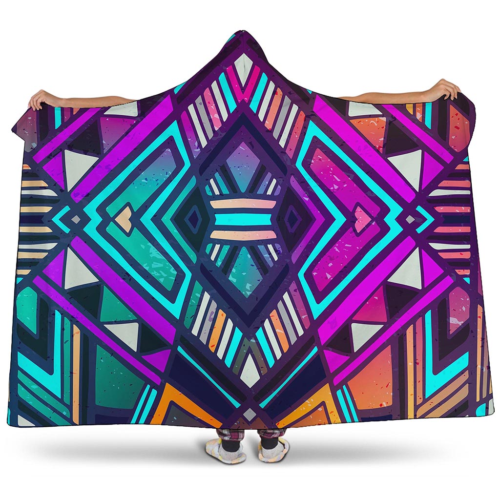 Ethnic Aztec Trippy Print Hooded Blanket