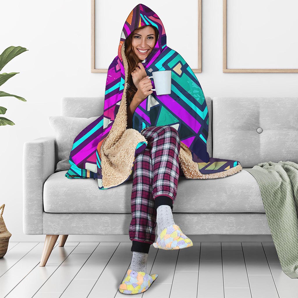 Ethnic Aztec Trippy Print Hooded Blanket