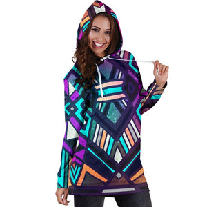 Ethnic Aztec Trippy Print Hoodie Dress GearFrost