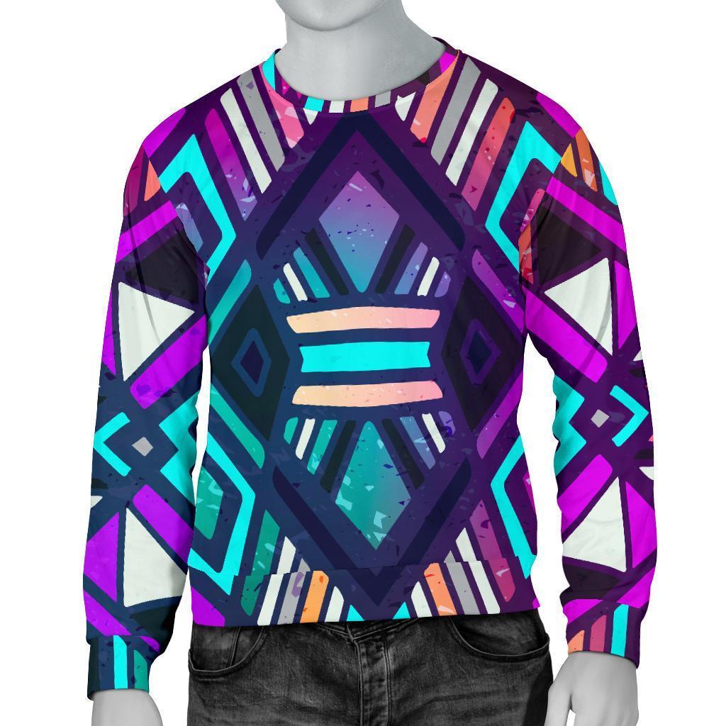 Ethnic Aztec Trippy Print Men's Crewneck Sweatshirt GearFrost