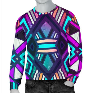 Ethnic Aztec Trippy Print Men's Crewneck Sweatshirt GearFrost