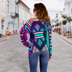 Ethnic Aztec Trippy Print Off Shoulder Sweatshirt GearFrost