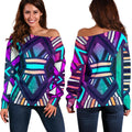 Ethnic Aztec Trippy Print Off The Shoulder Sweatshirt