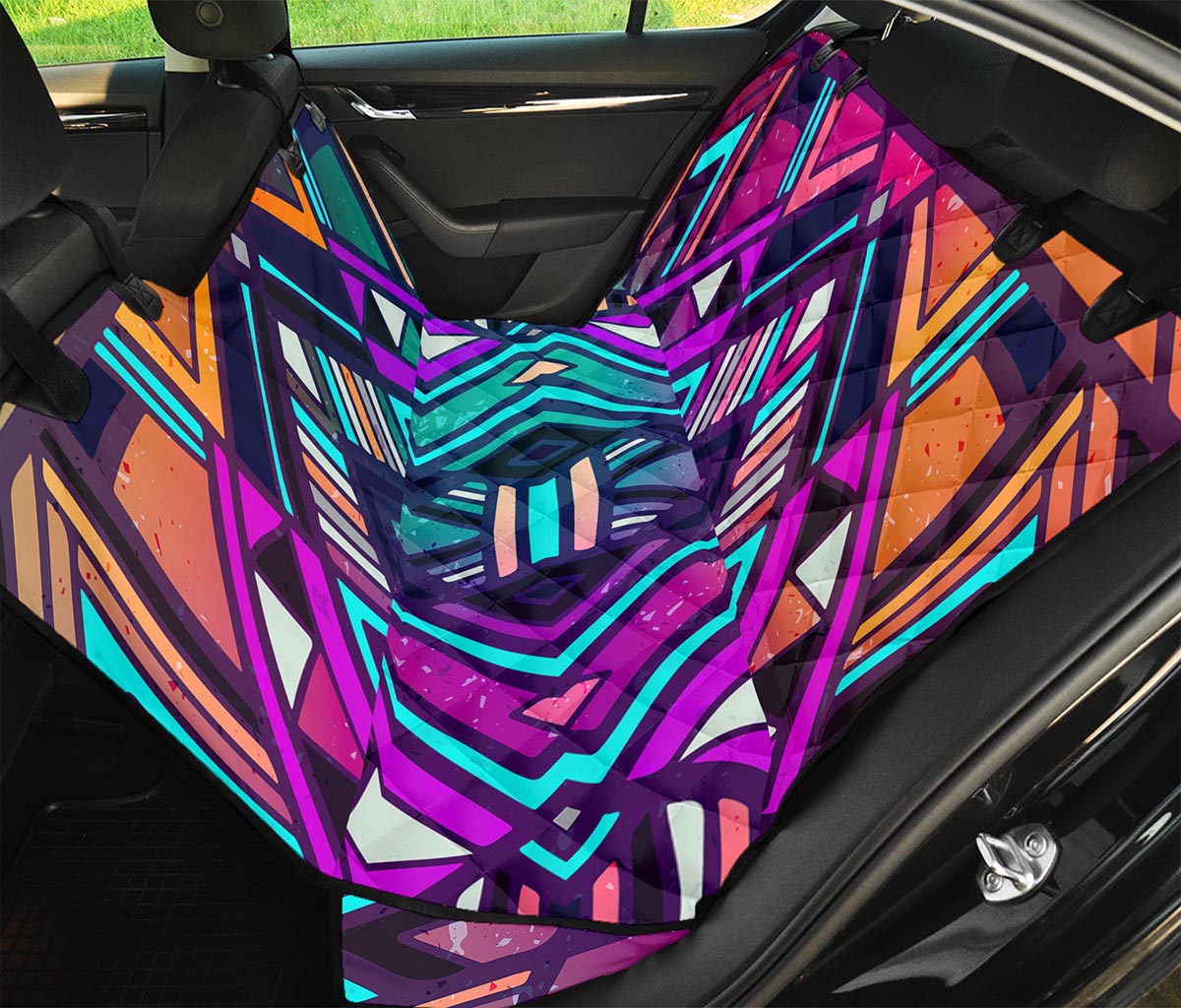 Ethnic Aztec Trippy Print Pet Car Back Seat Cover