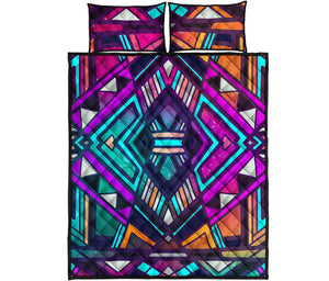 Ethnic Aztec Trippy Print Quilt Bed Set