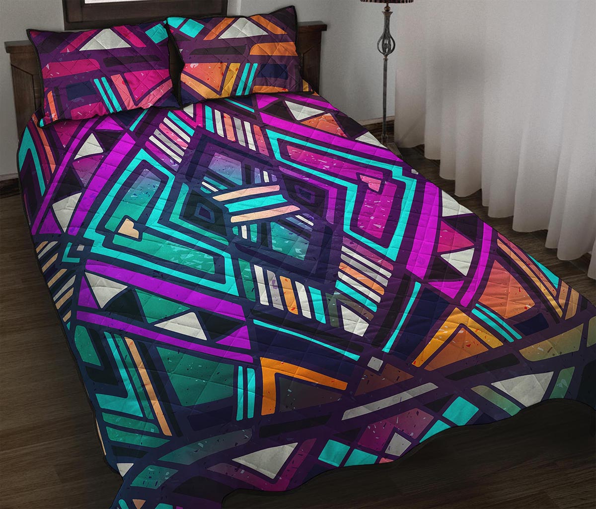 Ethnic Aztec Trippy Print Quilt Bed Set