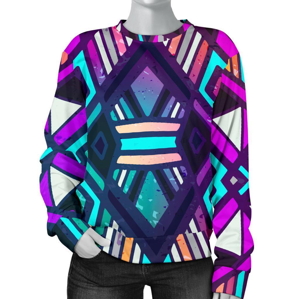 Ethnic Aztec Trippy Print Women's Crewneck Sweatshirt GearFrost