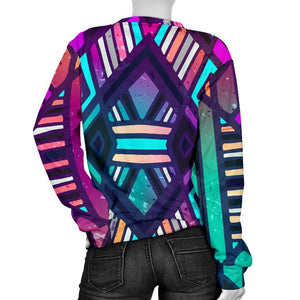 Ethnic Aztec Trippy Print Women's Crewneck Sweatshirt GearFrost