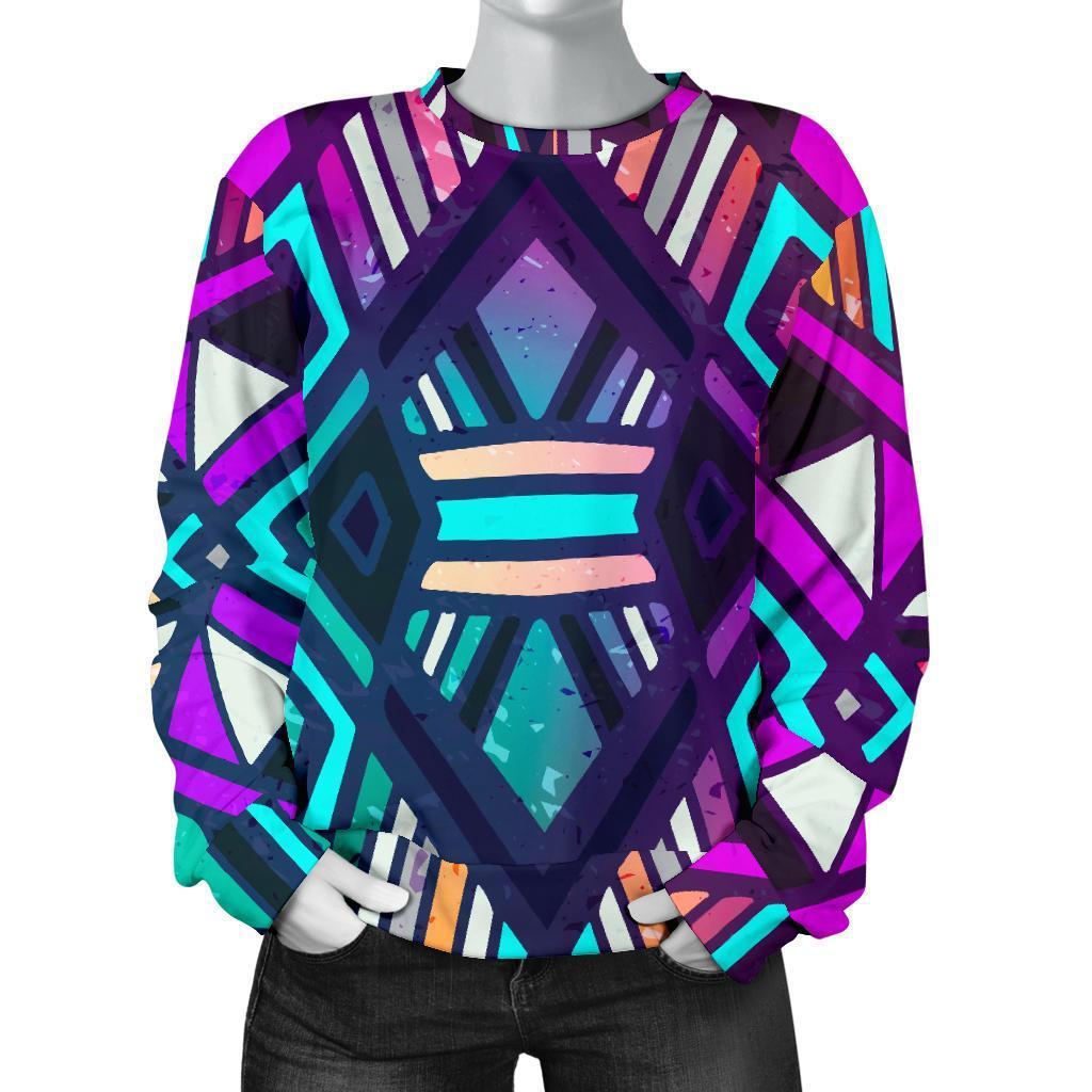 Ethnic Aztec Trippy Print Women's Crewneck Sweatshirt GearFrost