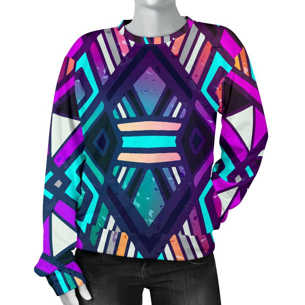 Ethnic Aztec Trippy Print Women's Crewneck Sweatshirt GearFrost