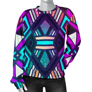 Ethnic Aztec Trippy Print Women's Crewneck Sweatshirt GearFrost