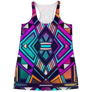 Ethnic Aztec Trippy Print Women's Racerback Tank Top