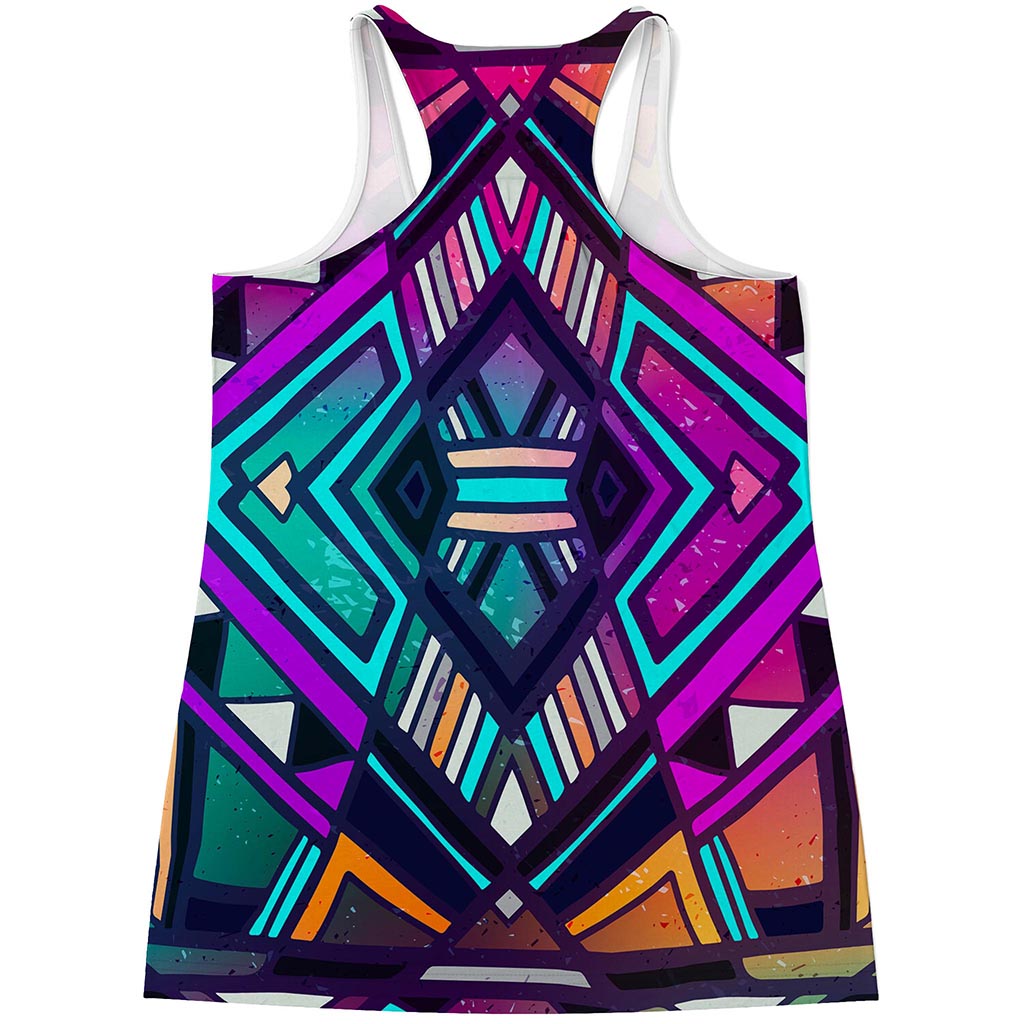 Ethnic Aztec Trippy Print Women's Racerback Tank Top