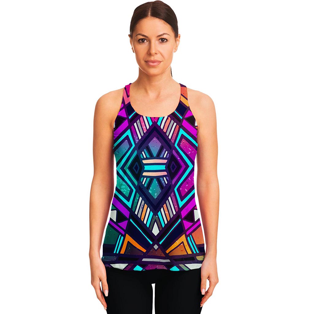 Ethnic Aztec Trippy Print Women's Racerback Tank Top